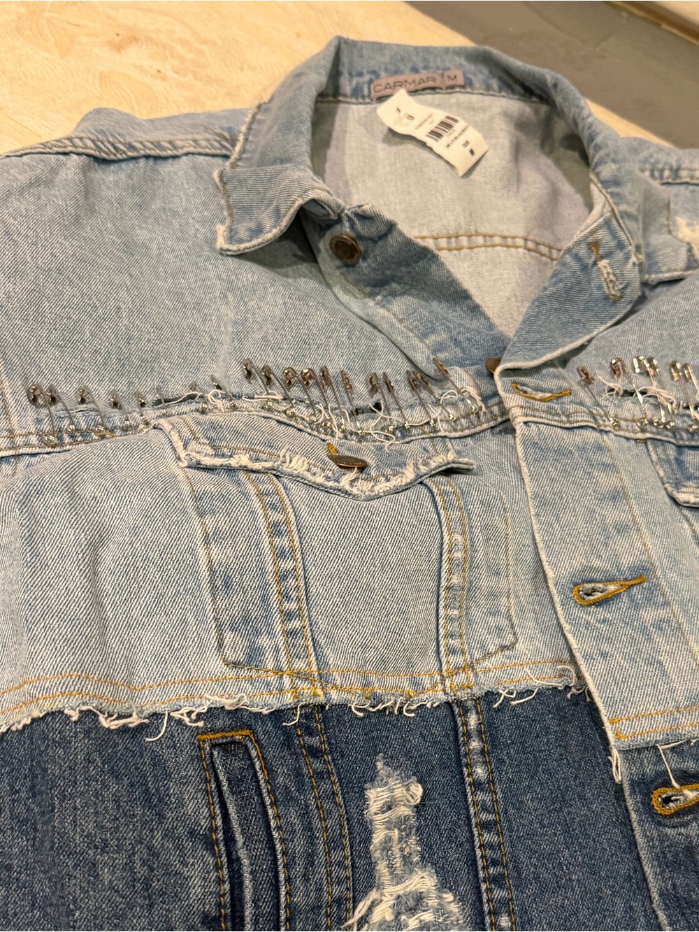 NWT Denim Jacket LF Carmar Safety Pin Denim Duo M